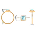 2 CT Asscher Cut Sky Blue Topaz and Diamond Halo Engagement Ring Sky Blue Topaz - ( AAA ) - Quality - Rosec Jewels