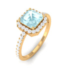 2 CT Asscher Cut Sky Blue Topaz and Diamond Halo Engagement Ring Sky Blue Topaz - ( AAA ) - Quality - Rosec Jewels