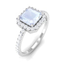 Asscher Cut Moonstone and Diamond Halo Engagement Ring Moonstone - ( AAA ) - Quality - Rosec Jewels