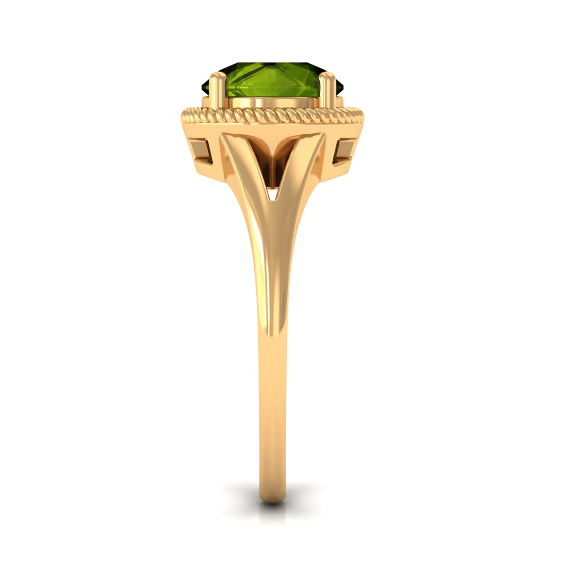 2 CT Round Peridot Solitaire Gold Ring in Split Shank Peridot - ( AAA ) - Quality - Rosec Jewels