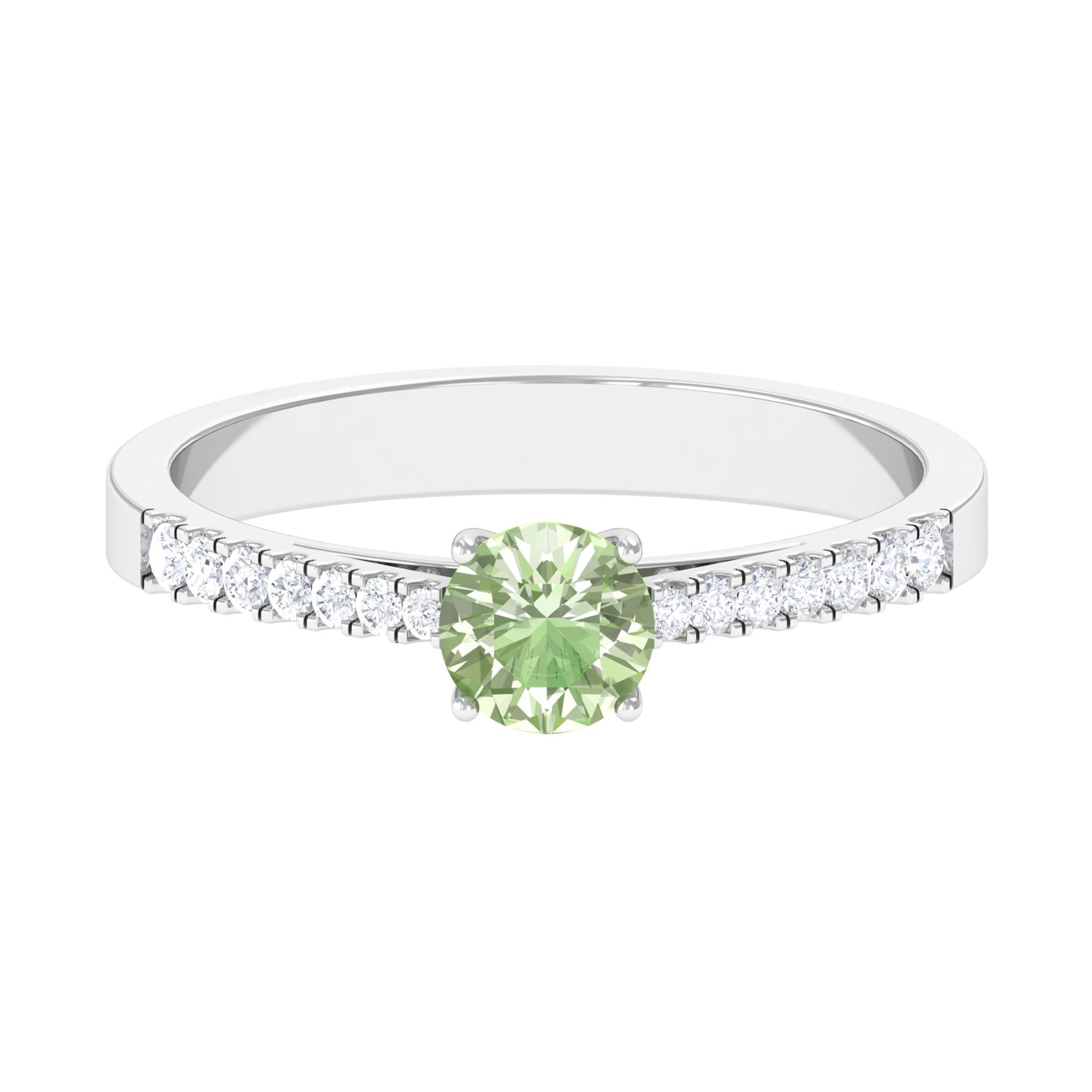 Round Green Sapphire Engagement Ring with Diamond Green Sapphire - ( AAA ) - Quality - Rosec Jewels