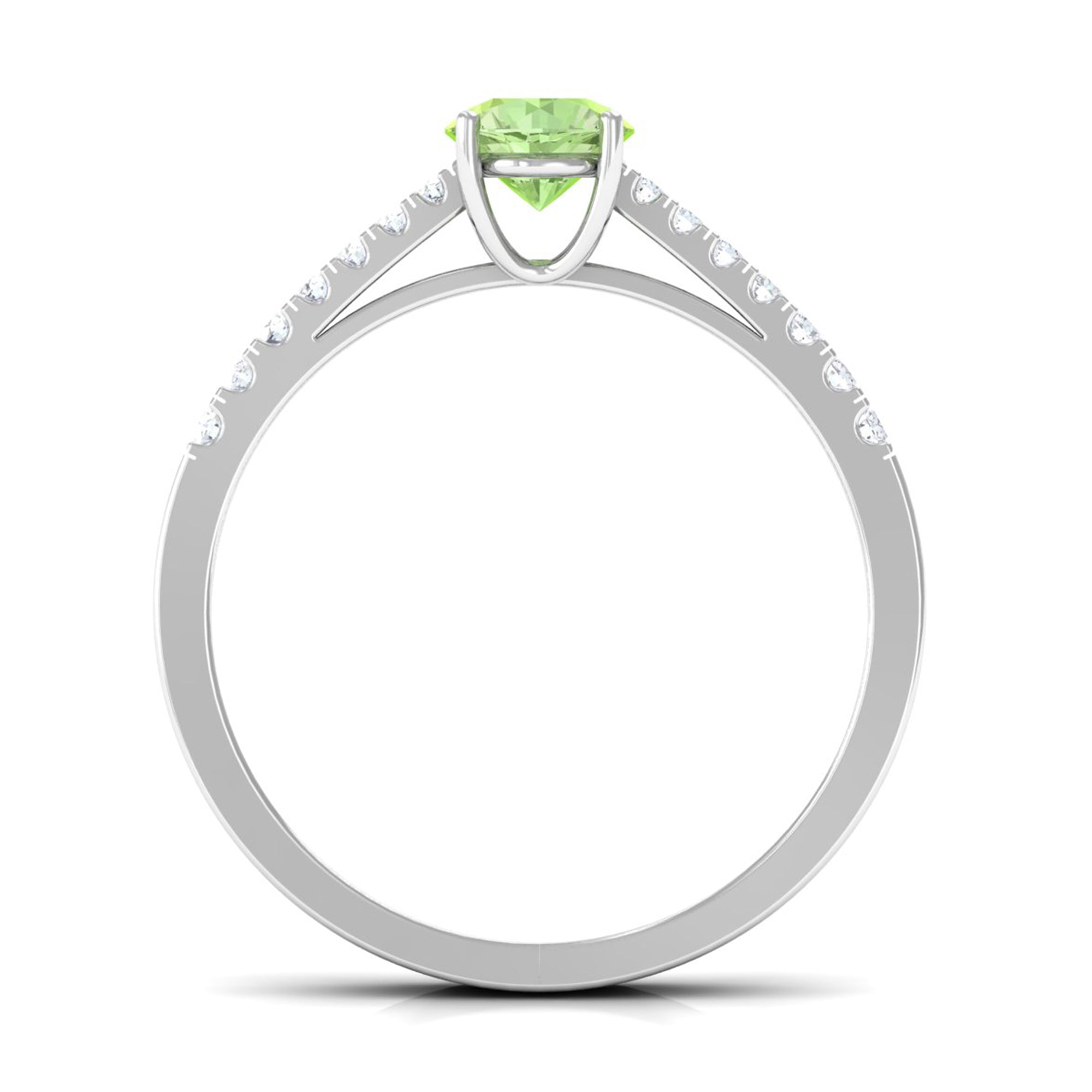 Round Green Sapphire Engagement Ring with Diamond Green Sapphire - ( AAA ) - Quality - Rosec Jewels