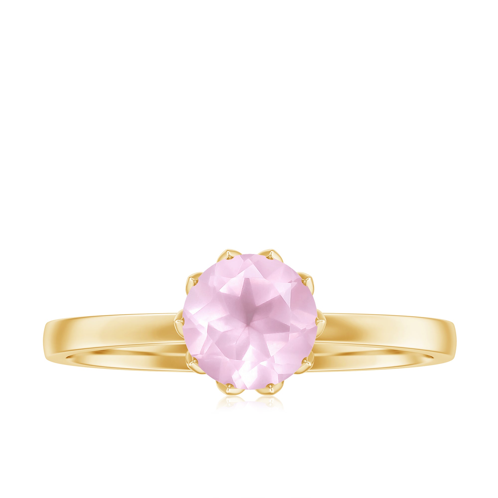 3/4 CT Rose Quartz Solitaire Ring in Lotus Basket Setting Rose Quartz - ( AAA ) - Quality - Rosec Jewels