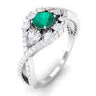 Real Emerald Crossover Engagement Ring with Diamond Emerald - ( AAA ) - Quality - Rosec Jewels