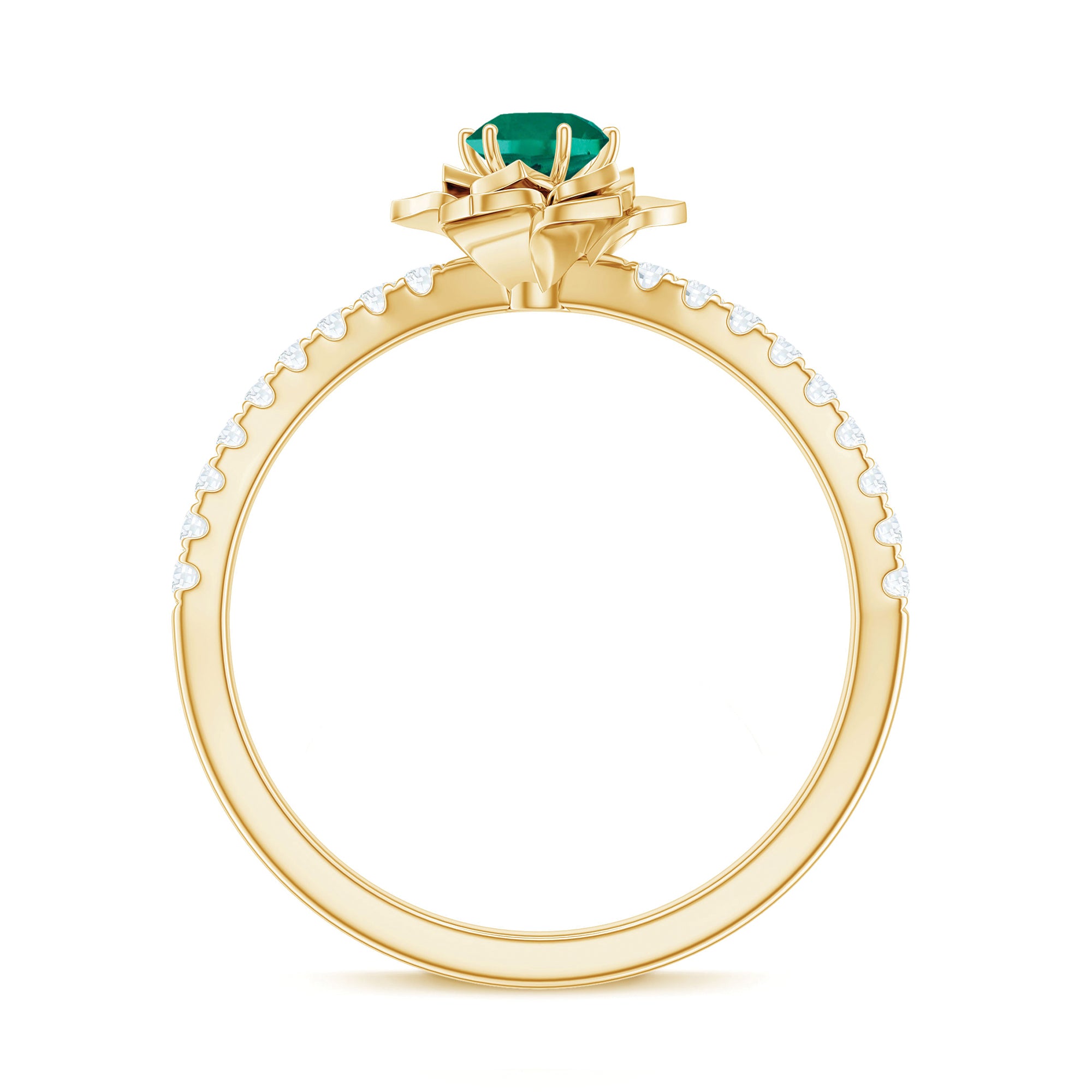 Lab-Created Emerald and Diamond Flower Engagement Ring Lab Created Emerald - ( AAAA ) - Quality - Rosec Jewels