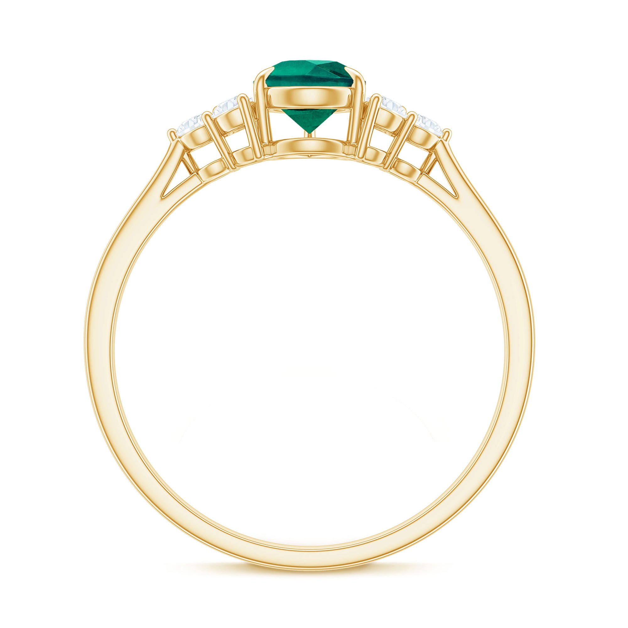 Pear Shaped Created Emerald Solitaire Engagement Ring with Diamond Trio Lab Created Emerald - ( AAAA ) - Quality - Rosec Jewels