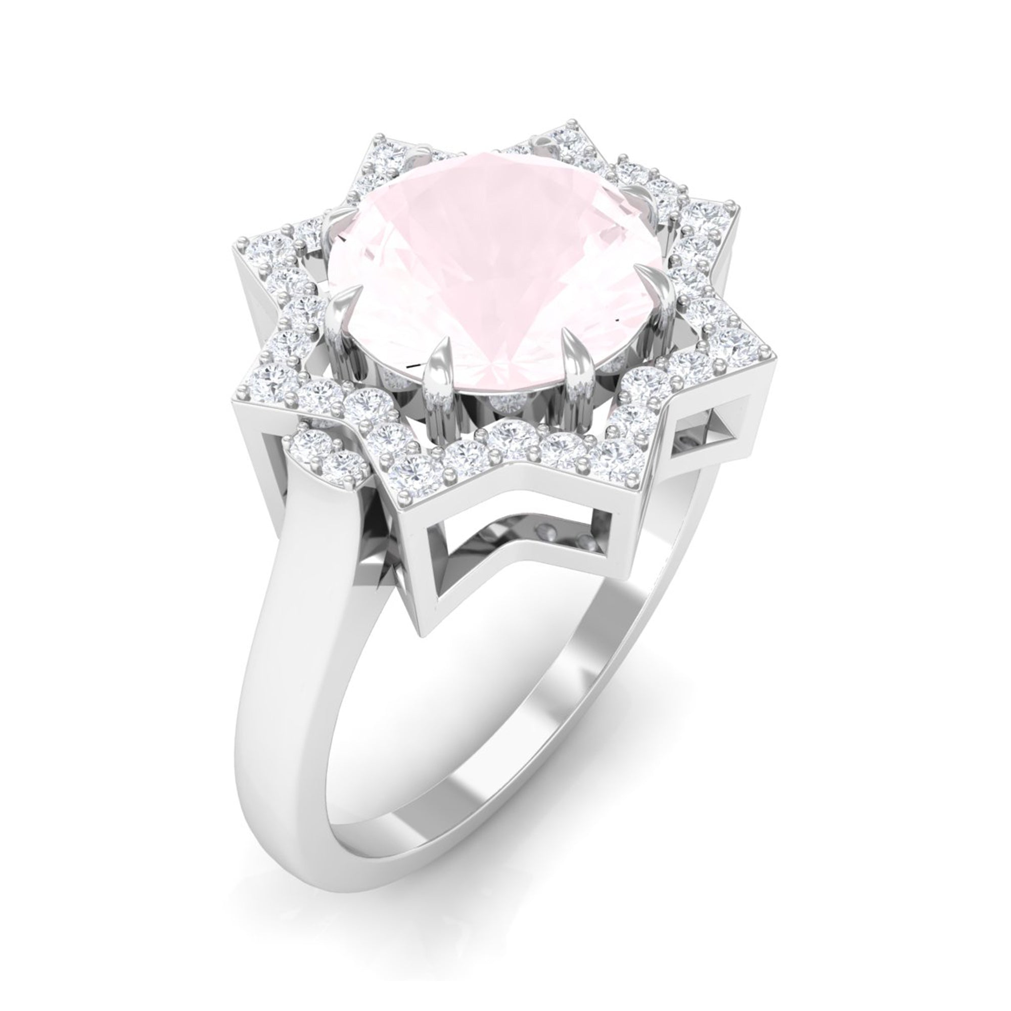 2.5 CT Rose Quartz Star Shape Engagement Ring with Diamond Rose Quartz - ( AAA ) - Quality - Rosec Jewels