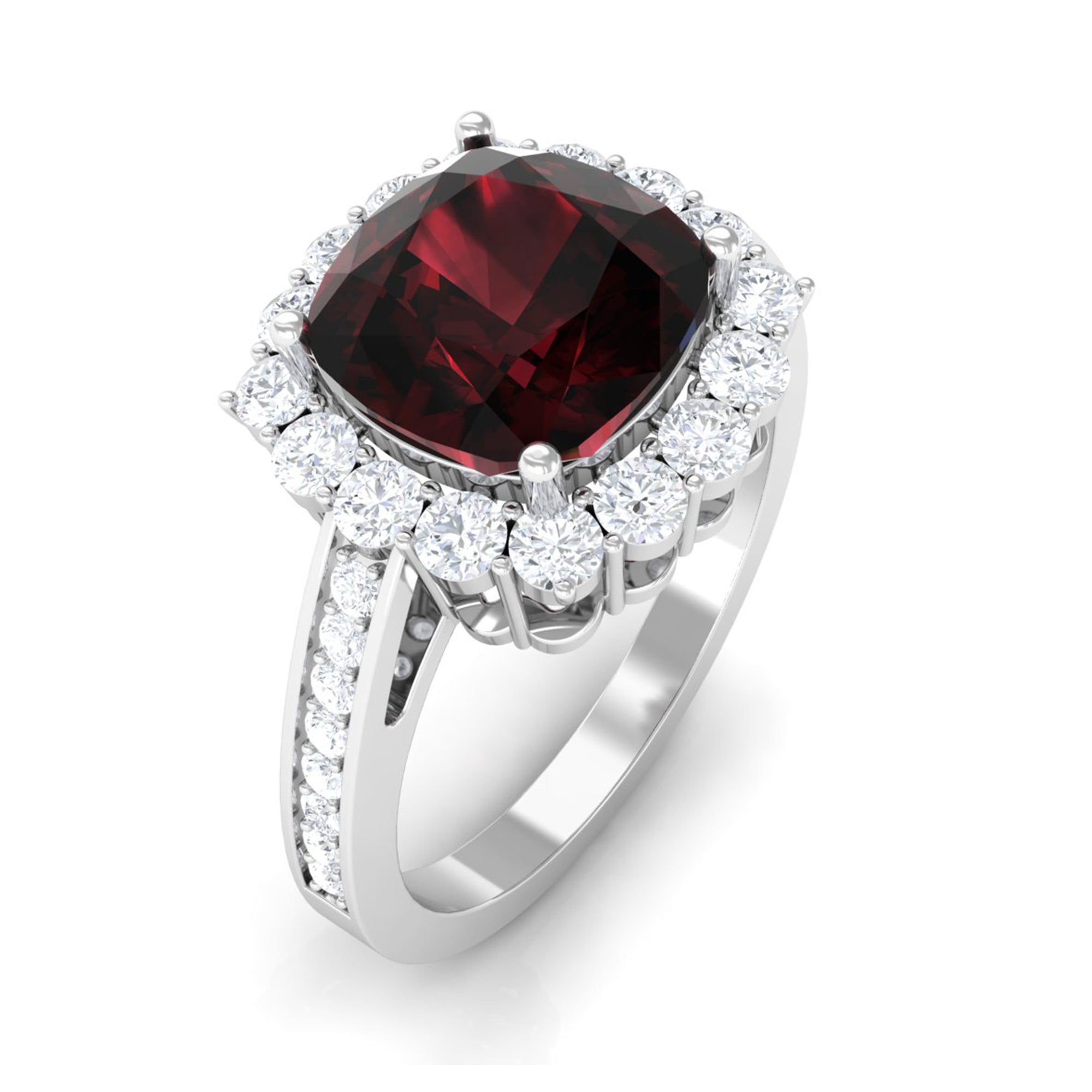 Cushion Cut Garnet Halo Engagement Ring with Diamond Garnet - ( AAA ) - Quality - Rosec Jewels