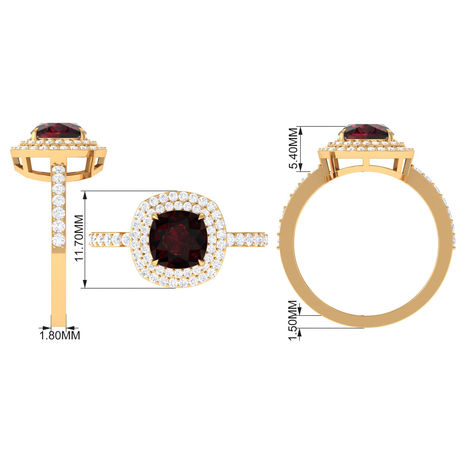 Cushion Cut Garnet Double Halo Engagement Ring with Diamond Garnet - ( AAA ) - Quality - Rosec Jewels