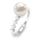 Designer Freshwater Pearl Solitaire Ring with Diamond Freshwater Pearl - ( AAA ) - Quality - Rosec Jewels