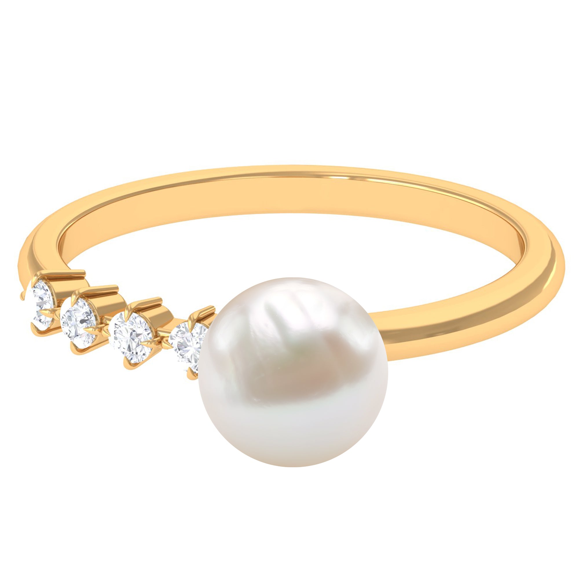 Designer Freshwater Pearl Solitaire Ring with Diamond Freshwater Pearl - ( AAA ) - Quality - Rosec Jewels