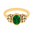 Bezel Set Oval Created Emerald Statement Engagement Ring with Diamond Lab Created Emerald - ( AAAA ) - Quality - Rosec Jewels