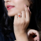 Created Orange Sapphire Cocktail Ring with Moissanite Floral Halo Lab Created Orange Sapphire - ( AAAA ) - Quality - Rosec Jewels