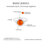 Created Orange Sapphire Cocktail Ring with Moissanite Floral Halo Lab Created Orange Sapphire - ( AAAA ) - Quality - Rosec Jewels