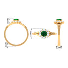 1 CT Round Created Emerald Flower Ring with Diamond Halo in Split Shank Lab Created Emerald - ( AAAA ) - Quality - Rosec Jewels