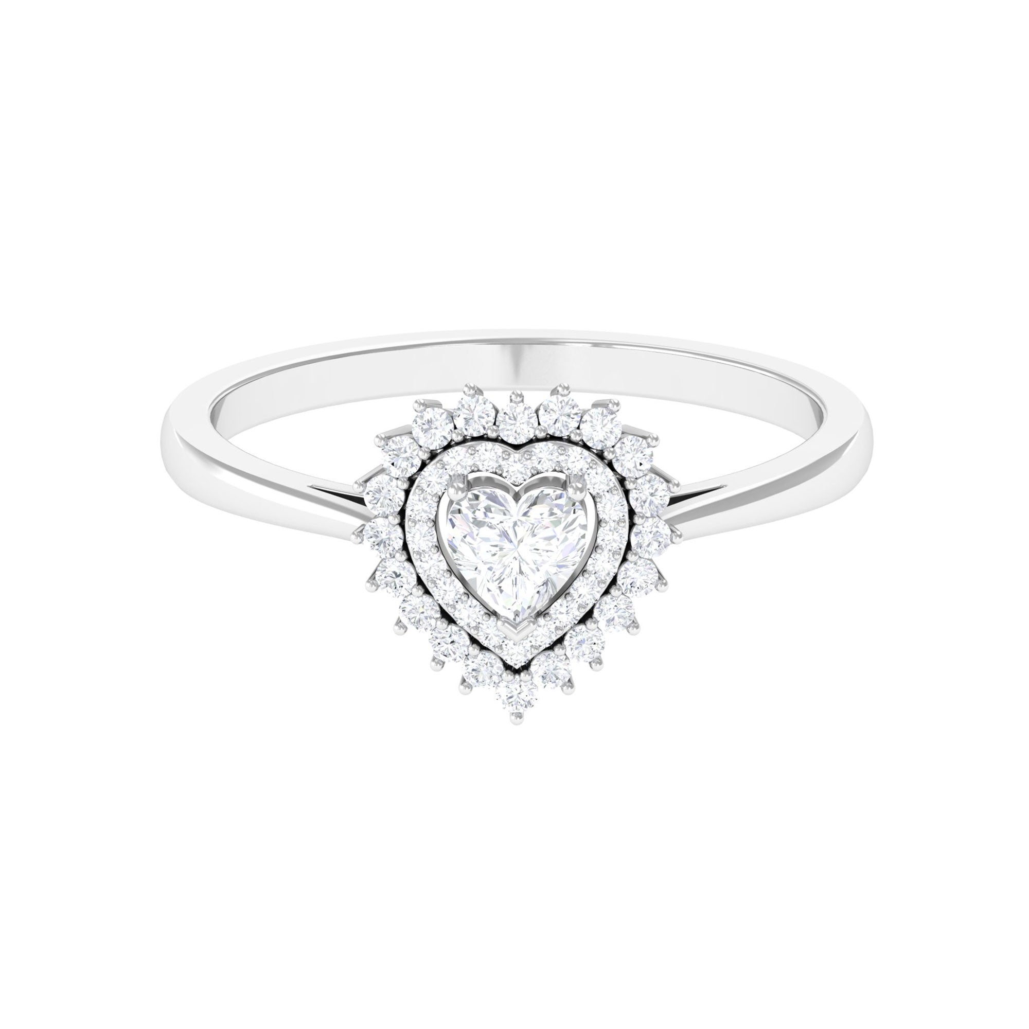 Heart Shape Zircon Statement Engagement Ring with Double Halo Zircon - ( AAAA ) - Quality - Rosec Jewels