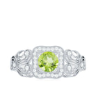 Vintage Peridot and Diamond Milgrain Engagement Ring Peridot - ( AAA ) - Quality - Rosec Jewels