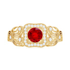 Vintage Created Ruby and Diamond Milgrain Engagement Ring Lab Created Ruby - ( AAAA ) - Quality - Rosec Jewels