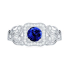 Vintage Created Blue Sapphire and Diamond Milgrain Engagement Ring Lab Created Blue Sapphire - ( AAAA ) - Quality - Rosec Jewels