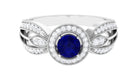 Vintage Inspired Blue Sapphire Engagement Ring with Diamond in Split Shank Blue Sapphire - ( AAA ) - Quality - Rosec Jewels