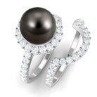 9 CT Tahitian Pearl and Diamond Halo Wedding Ring Set Tahitian pearl - ( AAA ) - Quality - Rosec Jewels