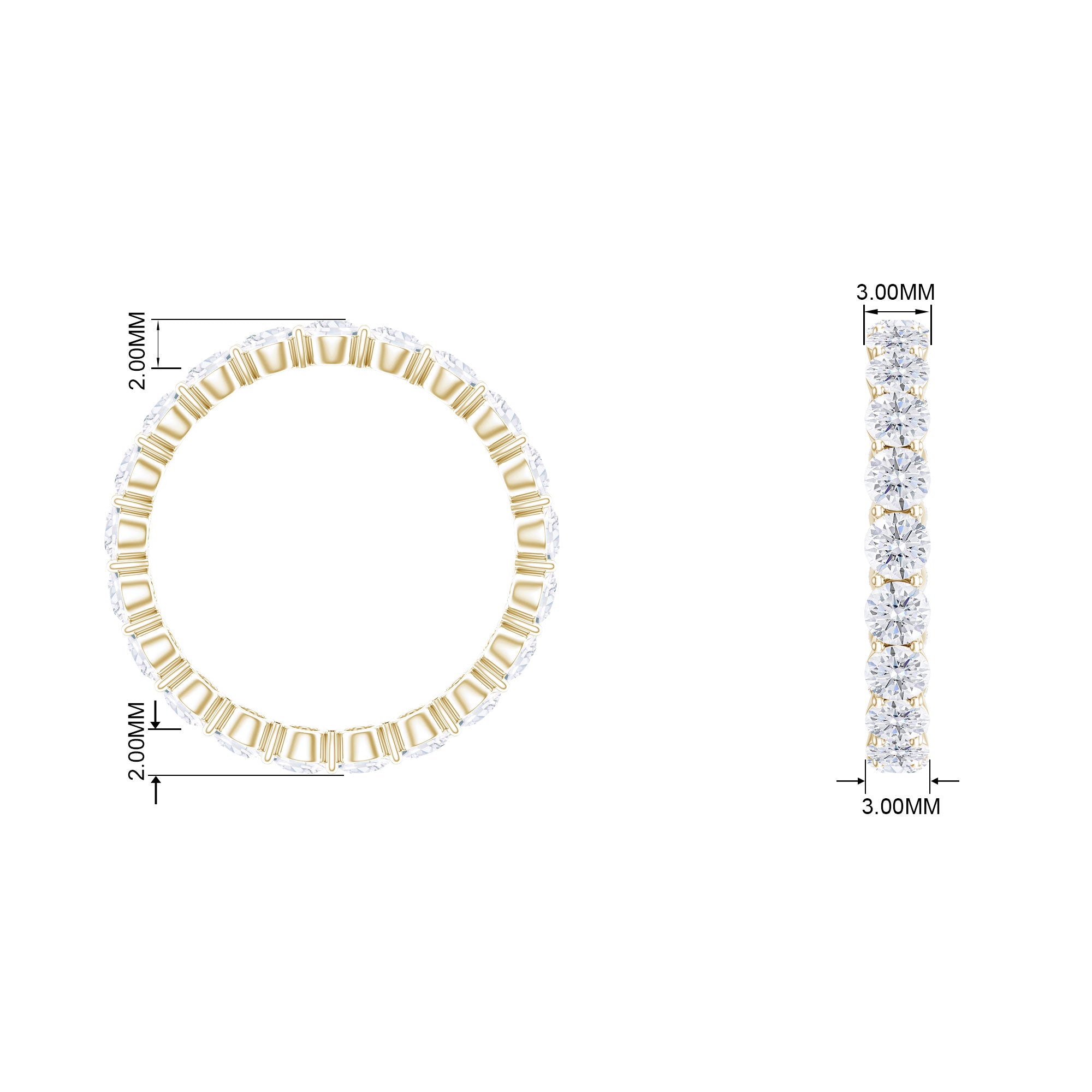 Round Cubic Zirconia Full Eternity Band Ring in Gold Zircon - ( AAAA ) - Quality - Rosec Jewels