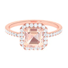 Asscher Cut Morganite Halo Engagement Ring with Diamond Morganite - ( AAA ) - Quality - Rosec Jewels