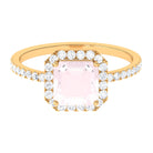 Asscher Cut Rose Quartz Halo Engagement Ring with Diamond Rose Quartz - ( AAA ) - Quality - Rosec Jewels