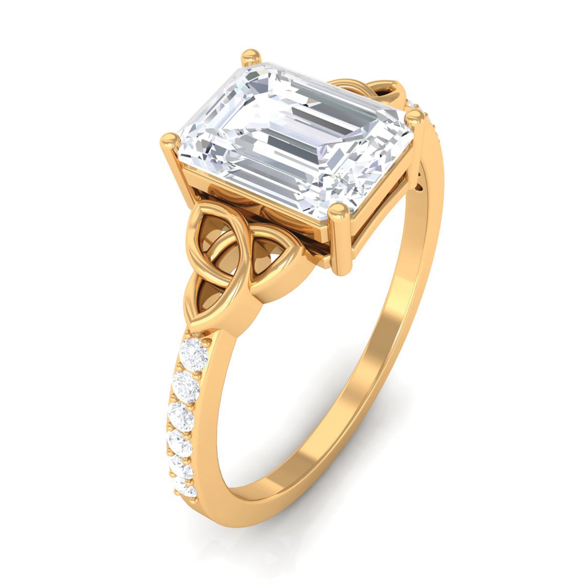 2 CT Emerald Cut Moissanite Solitaire Celtic Engagement Ring in Gold Moissanite - ( D-VS1 ) - Color and Clarity - Rosec Jewels