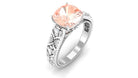 Cushion Cut Solitaire Morganite Floral Engagement Ring with Diamond Morganite - ( AAA ) - Quality - Rosec Jewels