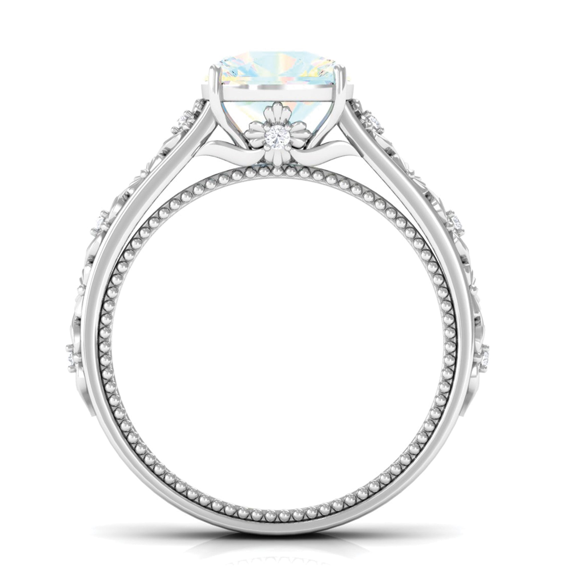 Cushion Cut Solitaire Ethiopian Opal Floral Engagement Ring with Diamond Ethiopian Opal - ( AAA ) - Quality - Rosec Jewels