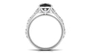 Cushion Cut Solitaire Black Onyx Floral Engagement Ring with Diamond Black Onyx - ( AAA ) - Quality - Rosec Jewels