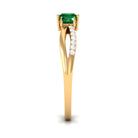 Princess Cut Created Emerald 3 Stone Ring with Diamond Lab Created Emerald - ( AAAA ) - Quality - Rosec Jewels