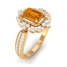 Vintage Style Octagon Citrine Engagement Ring with Moissanite Floral Halo Citrine - ( AAA ) - Quality - Rosec Jewels