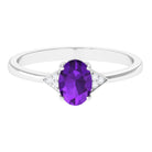 Oval Amethyst Solitaire Engagement Ring with Diamond Accent Amethyst - ( AAA ) - Quality - Rosec Jewels