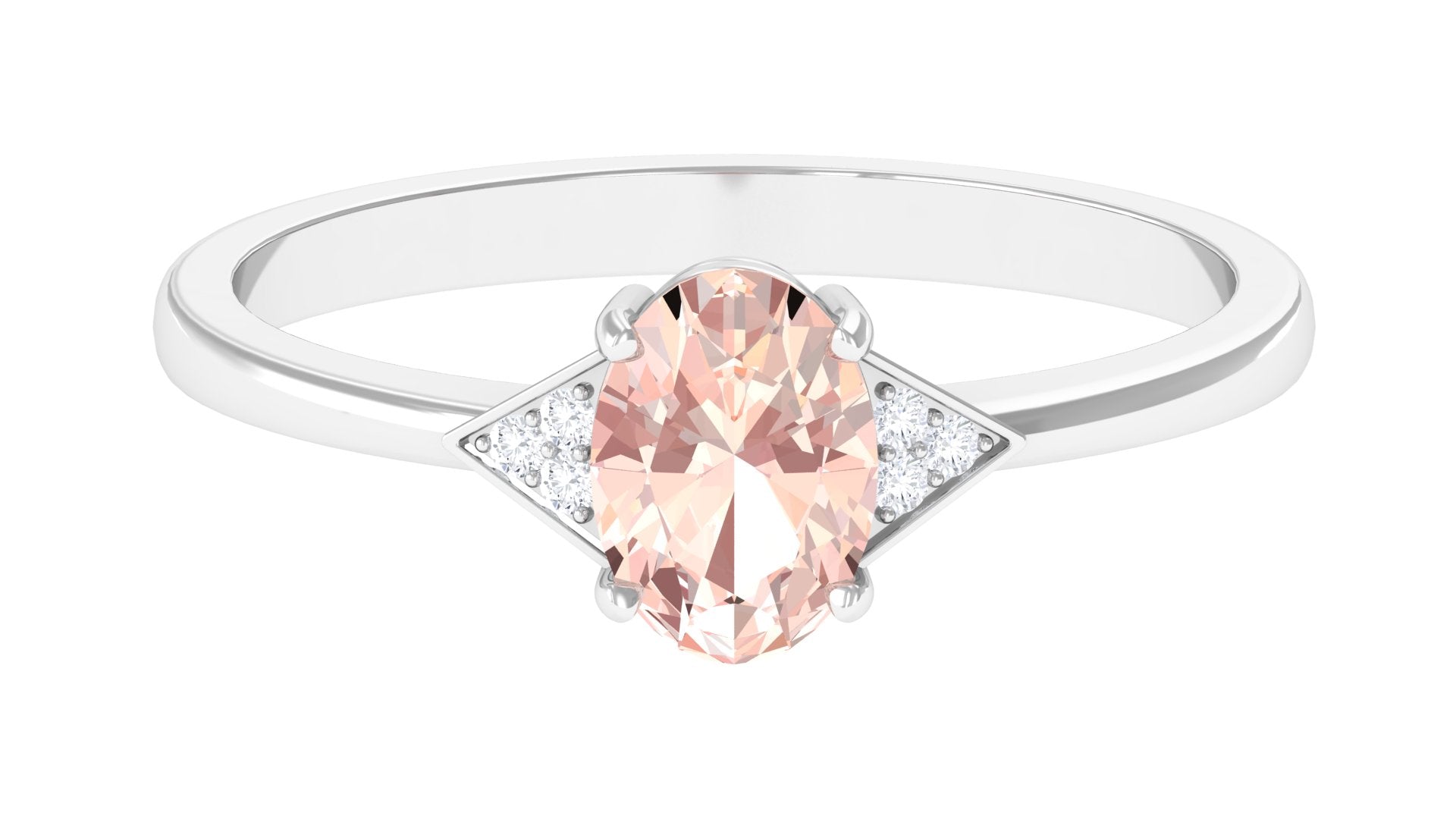 0.75 CT Oval Morganite Solitaire Ring with Diamond Accent Morganite - ( AAA ) - Quality - Rosec Jewels