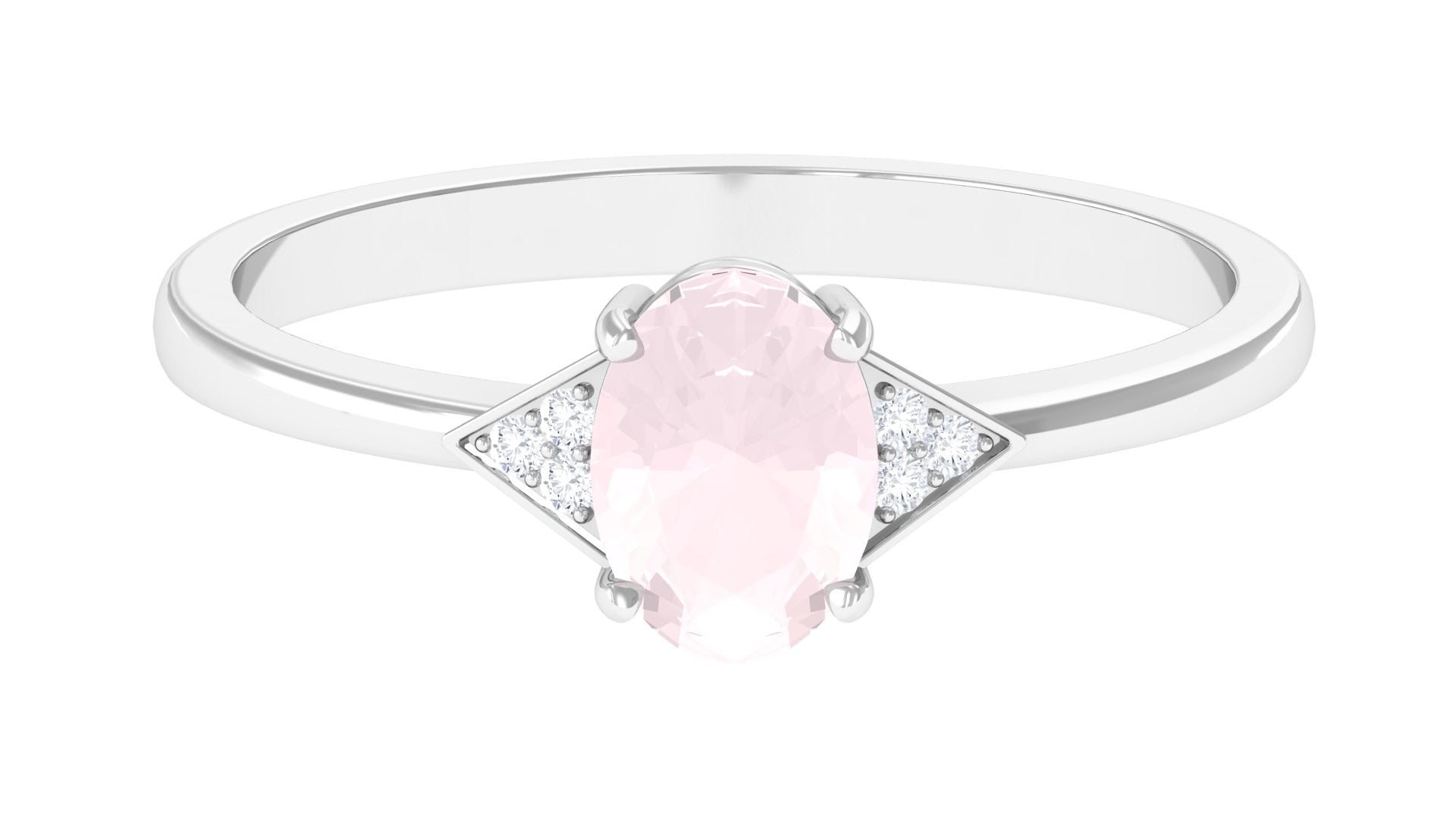 0.75 CT Oval Rose Quartz Solitaire Ring with Diamond Accent Rose Quartz - ( AAA ) - Quality - Rosec Jewels