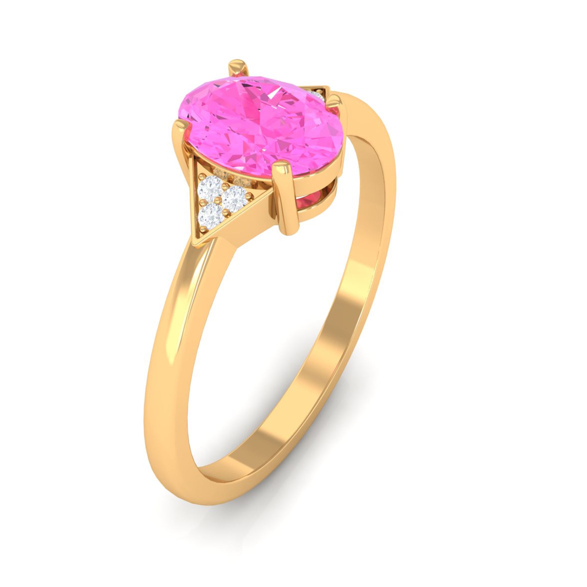 1 CT Oval Pink Sapphire Solitaire Ring with Diamond Accent Pink Sapphire - ( AAA ) - Quality - Rosec Jewels