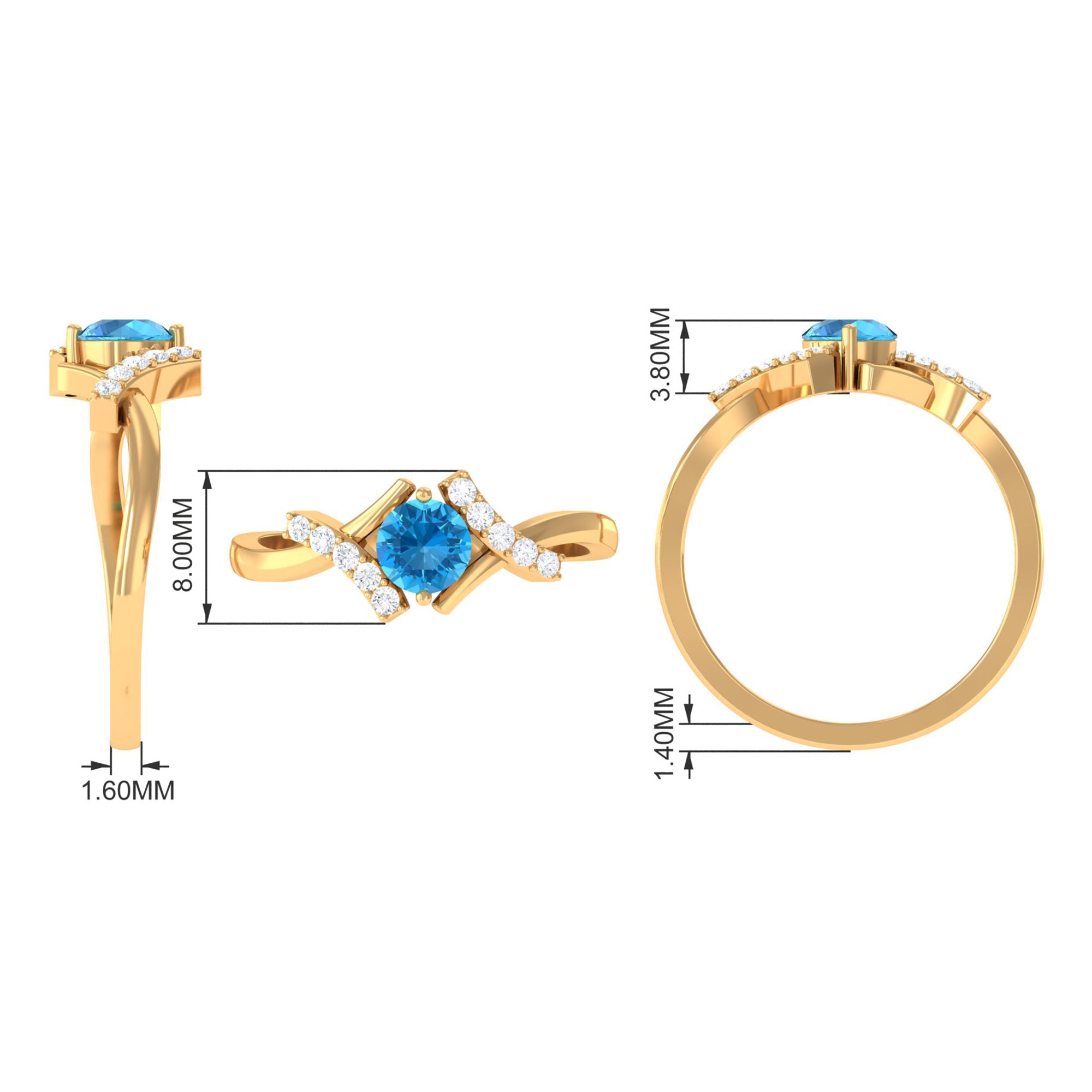 Swiss Blue Topaz and Diamond Designer Promise Ring Swiss Blue Topaz - ( AAA ) - Quality - Rosec Jewels