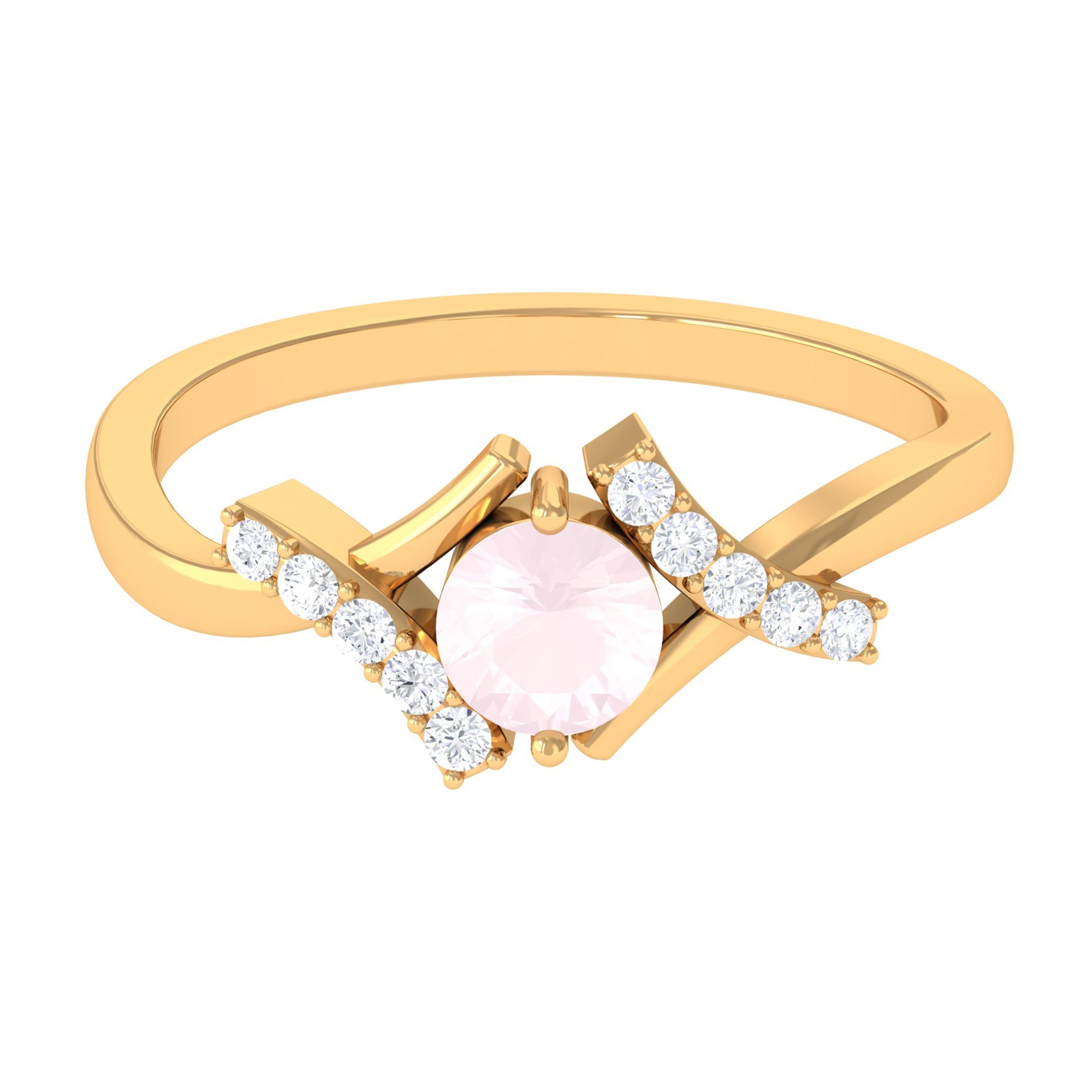 Rose Quartz and Diamond Designer Engagement Ring Rose Quartz - ( AAA ) - Quality - Rosec Jewels