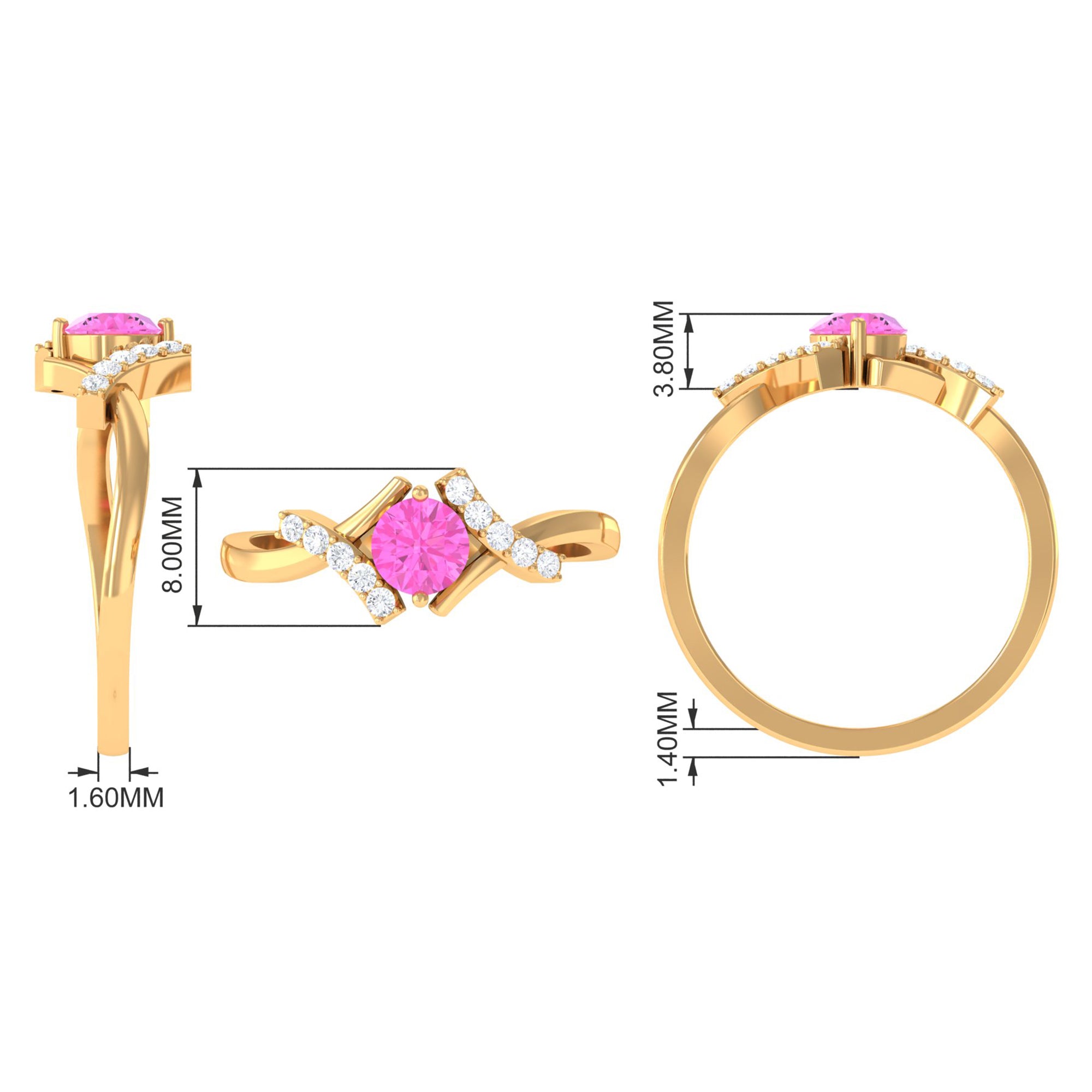 Pink Sapphire and Diamond Designer Promise Ring Pink Sapphire - ( AAA ) - Quality - Rosec Jewels