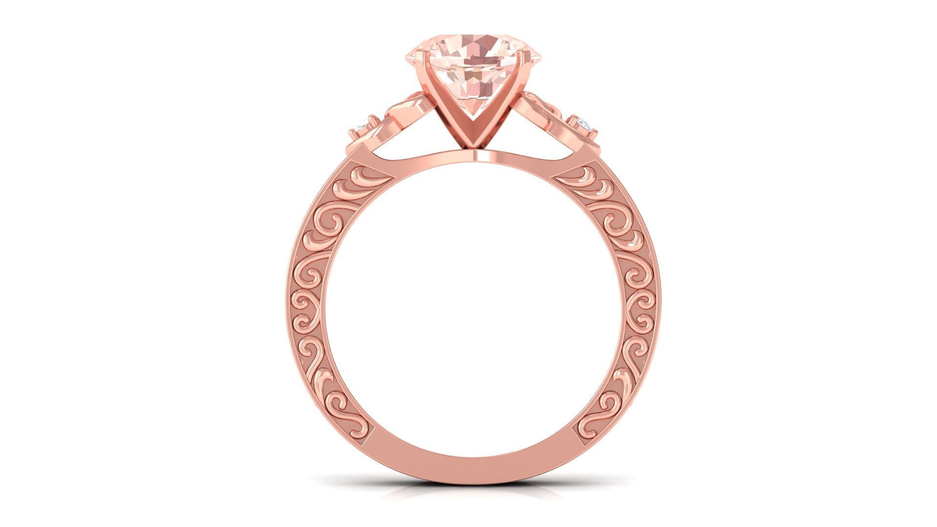 Solitaire Morganite Celtic Knot Ring with Diamond Morganite - ( AAA ) - Quality - Rosec Jewels