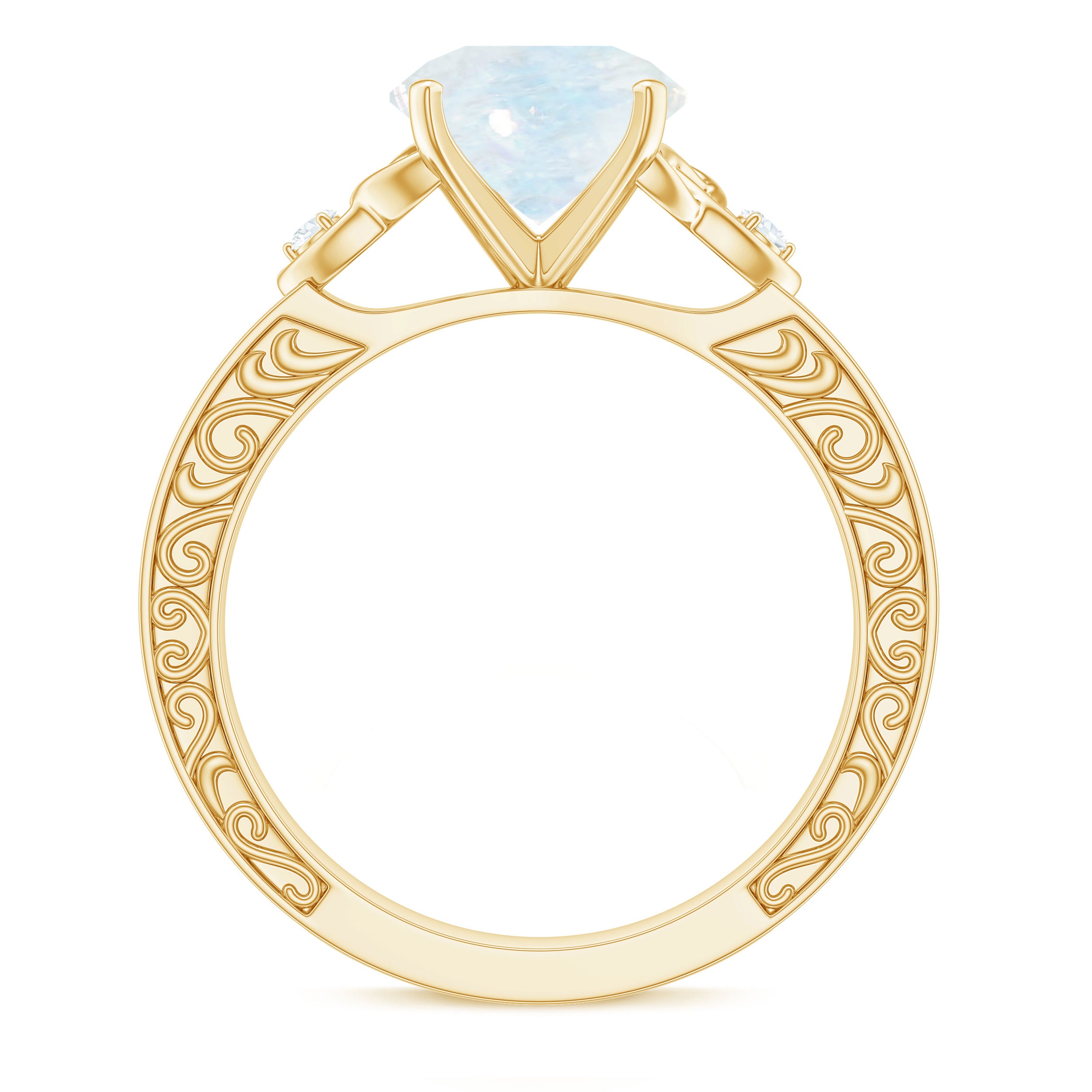 1 CT Solitaire Moonstone Celtic Knot Ring with Diamond Moonstone - ( AAA ) - Quality - Rosec Jewels