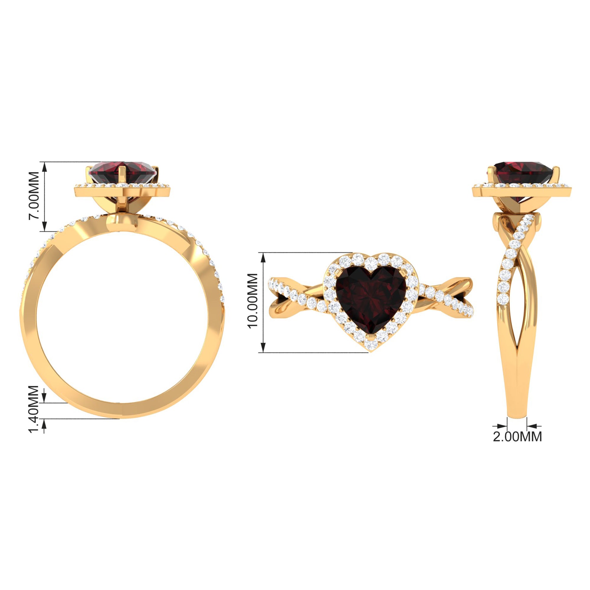 Heart Shape Garnet Crossover Engagement Ring with Diamond Garnet - ( AAA ) - Quality - Rosec Jewels