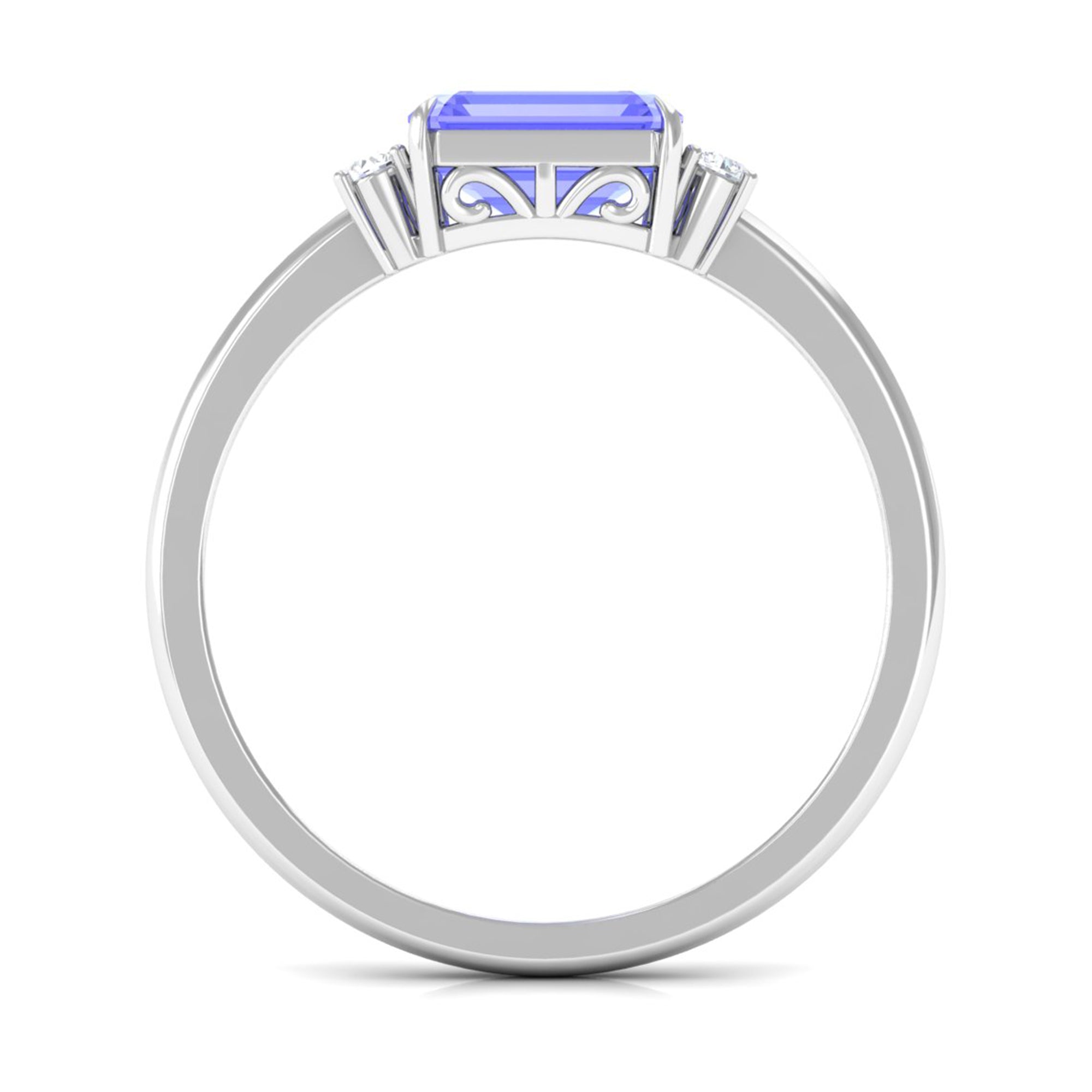 2 CT Emerald Cut Tanzanite East West Engagement Ring with Diamond Tanzanite - ( AAA ) - Quality - Rosec Jewels