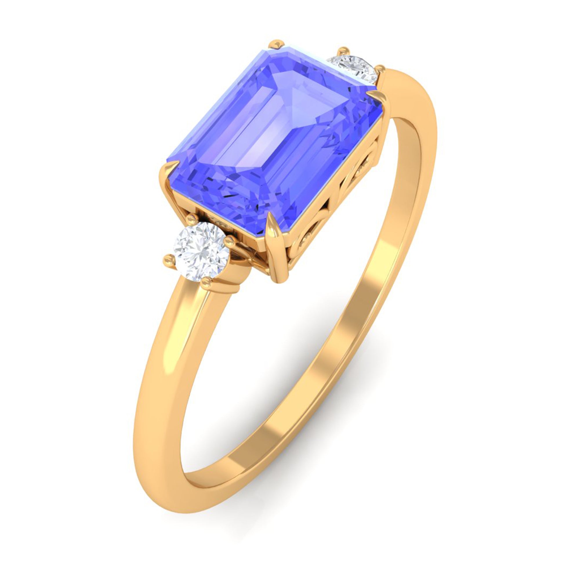 2 CT Emerald Cut Tanzanite East West Engagement Ring with Diamond Tanzanite - ( AAA ) - Quality - Rosec Jewels