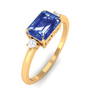 Octagon Cut Created Blue Sapphire East West Engagement Ring with Diamond Lab Created Blue Sapphire - ( AAAA ) - Quality - Rosec Jewels