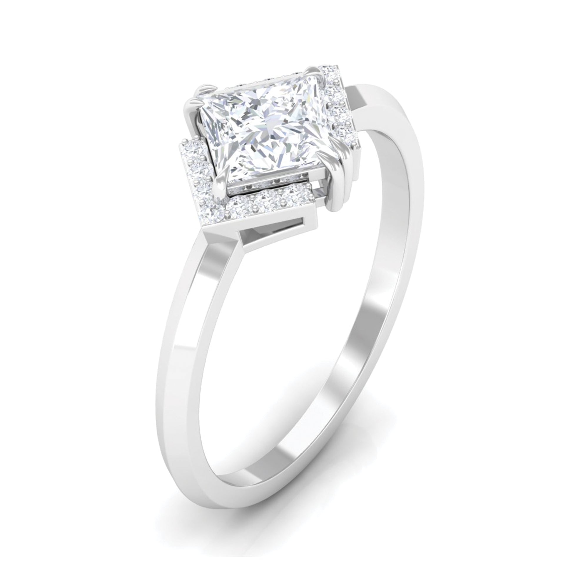 Princess Cut Moissanite Simple Engagement Ring in Gold Moissanite - ( D-VS1 ) - Color and Clarity - Rosec Jewels