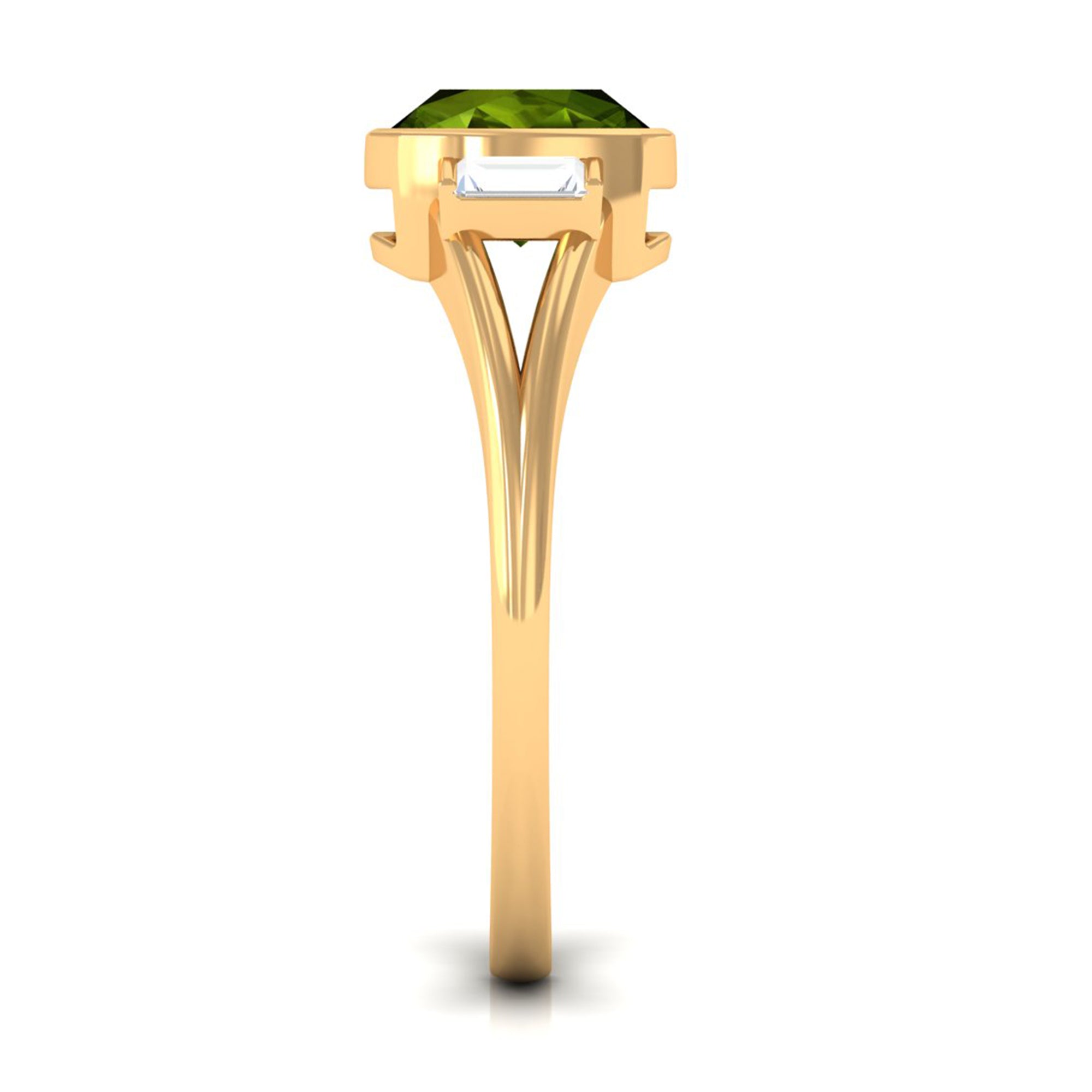 Simple Cushion Cut Peridot Solitaire Engagement Ring with Diamond in Split Shank Peridot - ( AAA ) - Quality - Rosec Jewels