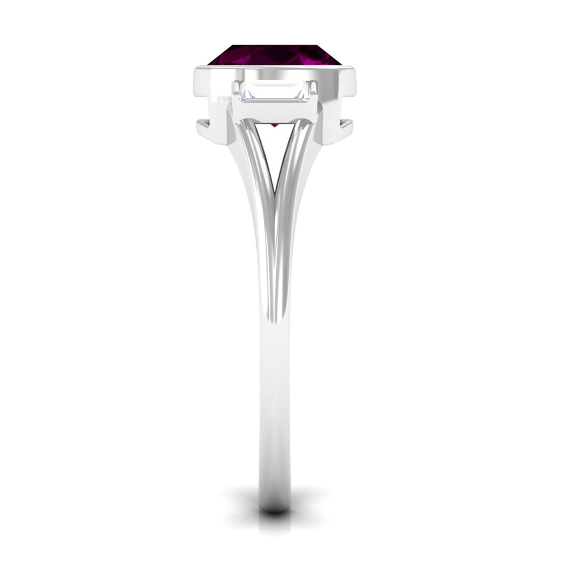 3.25 CT Cushion Cut Rhodolite Solitaire Engagement Ring with Split Shank Diamond Rhodolite - ( AAA ) - Quality - Rosec Jewels